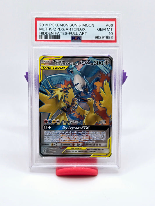 2019 Hidden Fates -  Tag Team Moltres & Zapdos & Articuno GX #66 PSA 10