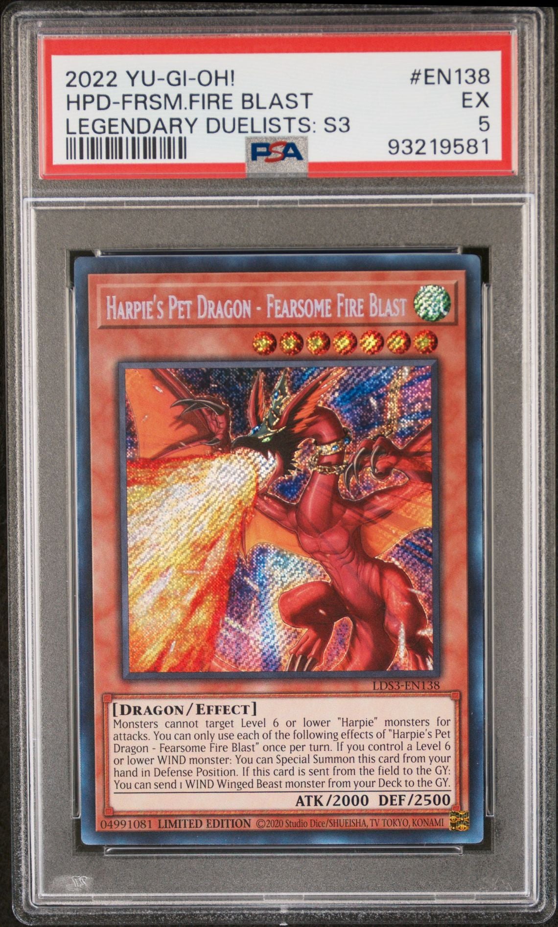 2022 YU-GI-OH! Legendary Duelists Season 3 - Fearsome Fire Blast - Harpie's Pet Dragon EN138 PSA 5