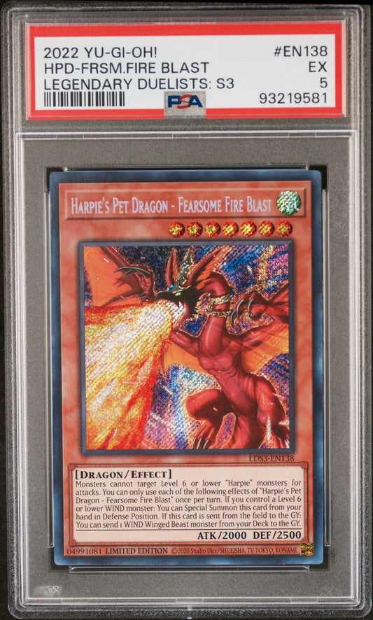 2022 YU-GI-OH! Legendary Duelists Season 3 - Fearsome Fire Blast - Harpie's Pet Dragon EN138 PSA 5