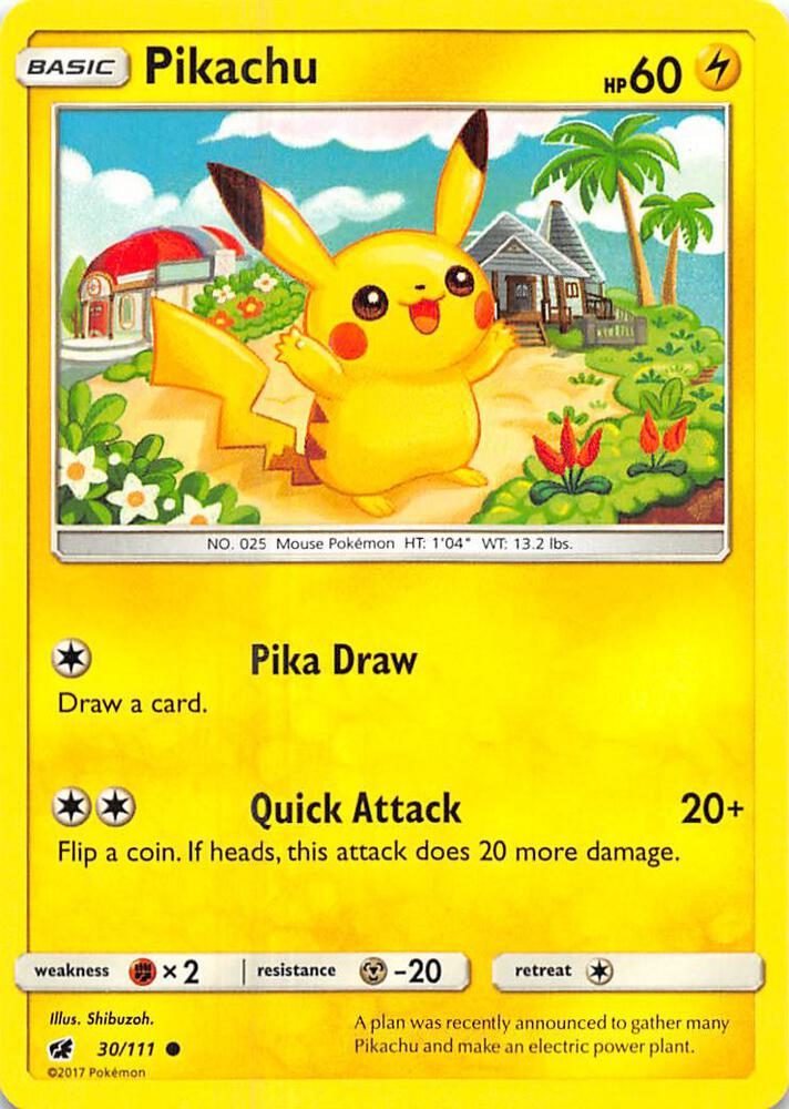 2017 Sun & Moon Crimson Invasion - Pikachu 30/111 Reverse Holofoil