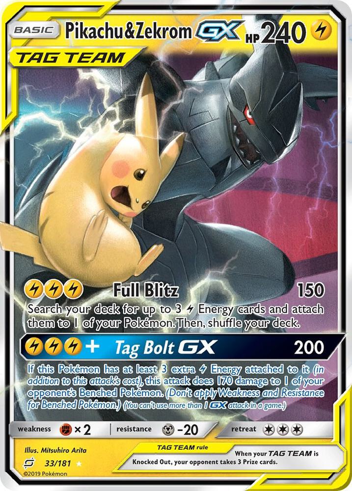 2019 Sun & Moon Team Up - Pikachu & Zekrom GX Tag Team 33/181