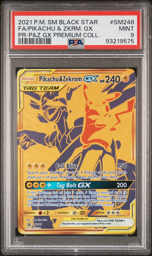 2021 Sun & Moon Black Star Promo - Pikachu & Zekrom GX Tag Team SM248 PSA 9