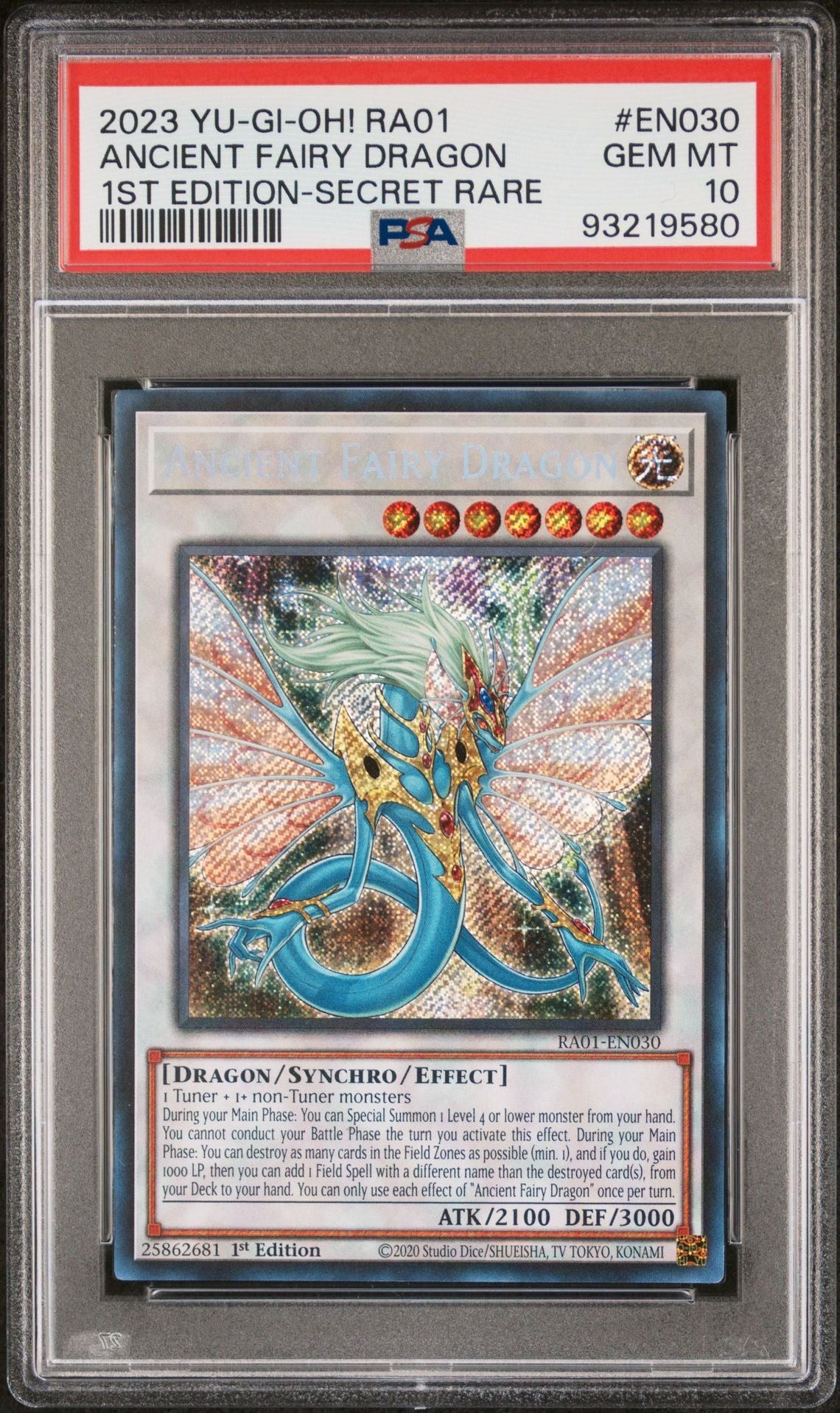 2023 Yu-Gi-Oh! 25th Anniversary Rarity Collection - Ancient Fairy Dragon RA01-EN030 [Secret Rare] 1st Edition PSA 10